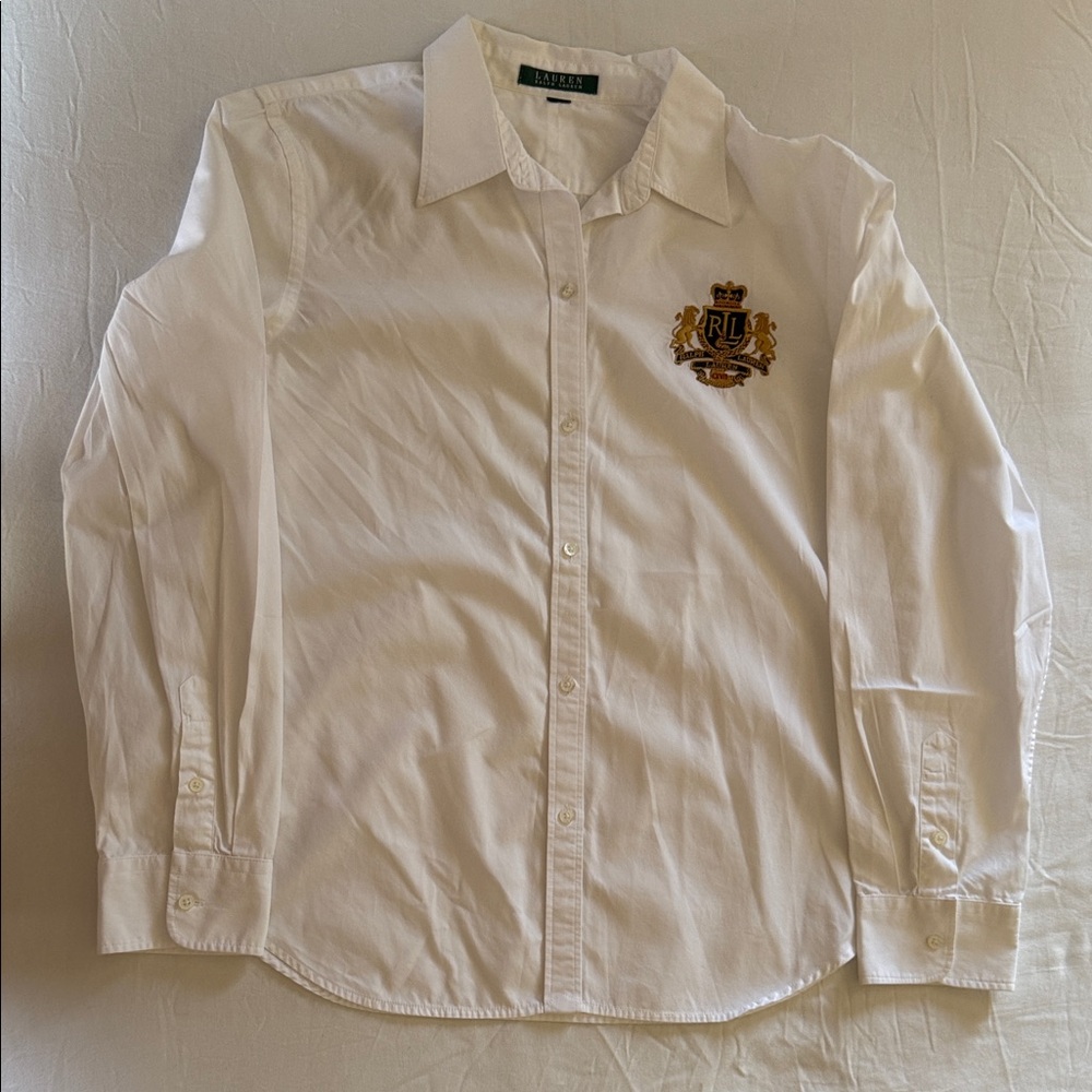 Ralph Lauren White Button Down Shirt with Crest